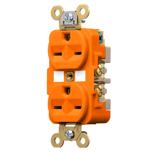 Hubbell Wiring Device-Kellems Straight Blade Devices, Receptacles, Duplex, Specification Grade, 2-Pole 3-Wire Grounding, 15A 250V, 6-15R, Orange, Single Pack IG5662